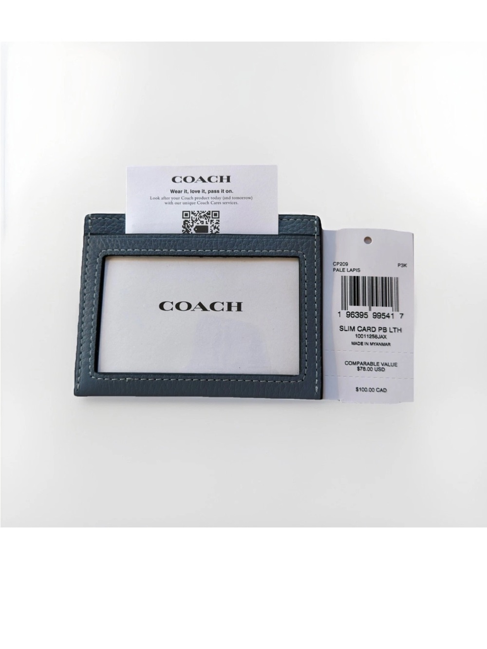 nwt COACH Slim ID Card Case  - Pale Lapis Light Blue, Pebbled Leather CP20